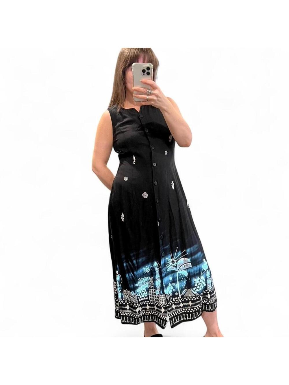 Vintage 90’s Abstract Border Midi Dress